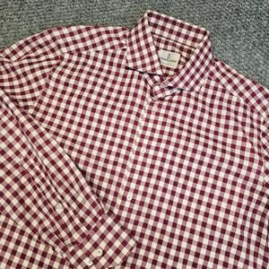 Emanuel Berg Modern Fit Burgundy Gingham Check Dress Shirt Mens Long Sleeve L